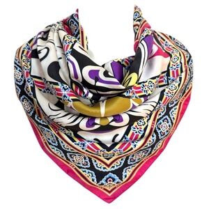 Wensli 100% Silk Scarf – Chinese Opera Mask Print – 33" Square